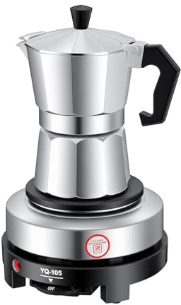 ZHDPYHDD Moka Pot 3 tazze con piastra riscaldante elettrica da 500 W, in acciaio inox, per campeggio e casa, adatta a induzione, regalo per gli amanti del caffè