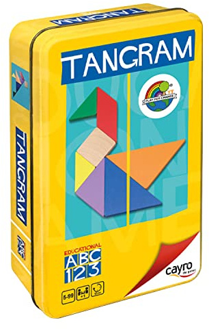 Cayro – Tangram – från 7 år – färgade trädelar – pedagogiskt brädspel – perfekt för barn och vuxna – 7 tans, 1 metalllåda och illustrerad bok – utveckling av kognitiva färdigheter och intelligens