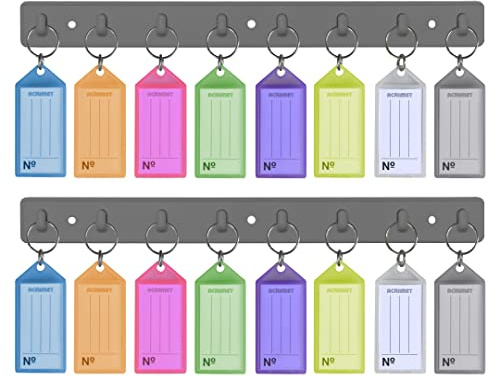 Acrimet Colgador de Llaves, Porta llaves con 8 Llaveros (Soporte Autoadhesivo) (Juego de 2) (Colores Surtidos)