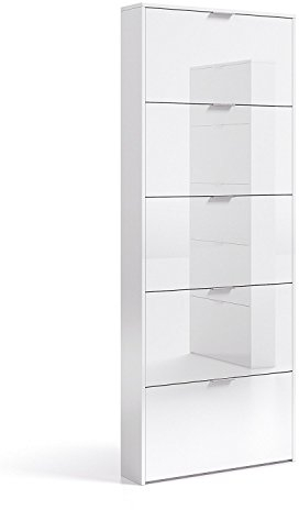 Habitdesign Zapatero con 5 Puertas, Mueble Zapatero Estrecho Dormitorio,Capacidad 15 Pares, Color Blanco Brillo, Medidas: 70 x 180 x 17 cm de Fondo