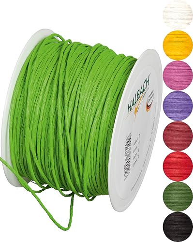 Halbach Seidenbänder Papierdraht aus Recyclingpapier mit draht - Breite 2mm Länge 100m - Papierkordel zum basteln und für die Floristik - Basteldraht für kreative Ideen - Farbe: grün