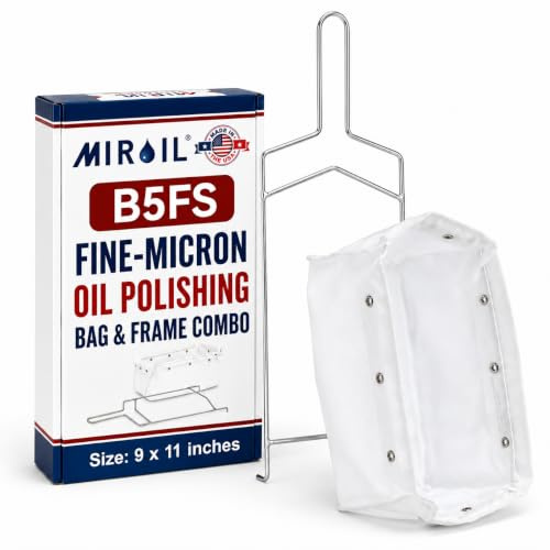 MirOil B5FS Fryer Oil Filter Bag & Frame Combo, Polishing Hot & Cold Cooking Oil for Oil Filtration for Deep Fryers, Fits on Top of Fryer Oil Filter Pot, Pail and Storage Containers, Extends Oil Life