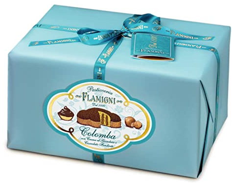 FLAMIGNI Colomba de Pâques Farcie avec de Crème de Gianduia 950 g, Dessert Artisanal Doux et Délicate, Enrobée de Chocolat Noir et Grains de Noisette Croquants, sans Fruits Confits, Made in Italy