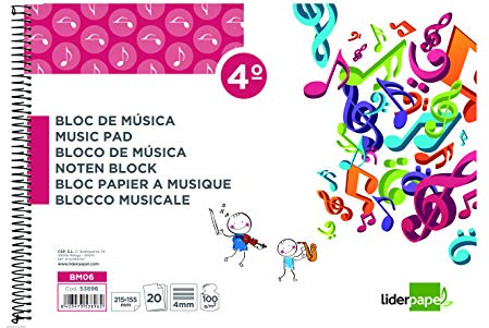 Liderpapel Bloc Musica Pentagrama 4Mm Cuarto 20 Hojas 100G/M2