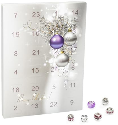 VALIOSA Mode-Schmuck Adventskalender,Merry Christmas' mit Halskette, Armband + 22 individuelle Perlen-Anhänger aus Glas und Metall, das besondere Geschenk für Mädchen und Frauen