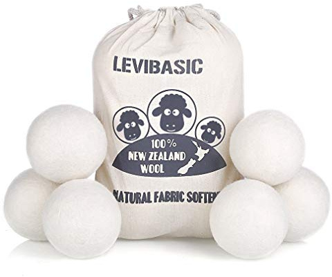LEVIBASIC Wool Dryer Balls 6 Pack XL, Genuine New Zealand Wool to Core, 100% Organic Fabric Softener Alternative, Baby Safe & Chemical Free, Reduce Wrinkles & Shorten Drying Time (White-6pcs)