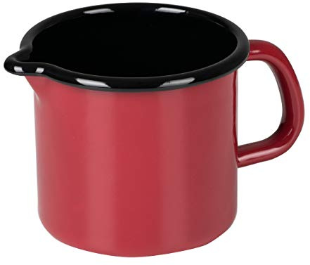 Riess, 0039-020, Schnabeltopf ø 10cm, COLOR ROT, Rot, Emaille, Vol. (rec.): 0,8 Liter, Made in Österreich, LBH: 16,3x11,3x10,0cm, 0,320kg, Kanne mit Henkel, Deckel, Induktionskocher kompatibel
