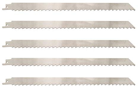 12 Inch Stainless Steel Reciprocating Saw Blades for Meat, 3TPI Big Tooth Unpainted Reciprocating Saw Blades for Food Cutting, Big Animals, Frozen Meat, Beef, Sheep, Cured Ham, Turkey, Bone - 5pack