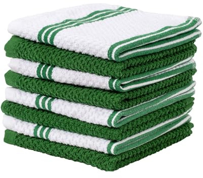 Living Fashions 8 Pack Dish Cloths for Washing Dishes - 100% Cotton Absorbent Dish Towels Size 12 x 12 - Perfect Rags for Washing Dishes - Kitchen Rags and Washcloths for Dishes (Green)