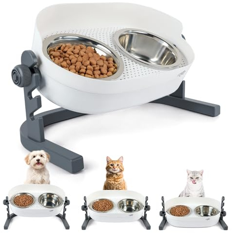 ALL FOR PAWS Gamelle surélevée pour chat, 3 hauteurs réglables, double gamelle surélevée avec 2 gamelles en acier inoxydable de 750 ml, station d'alimentation pour chats de petite, moyenne et grande