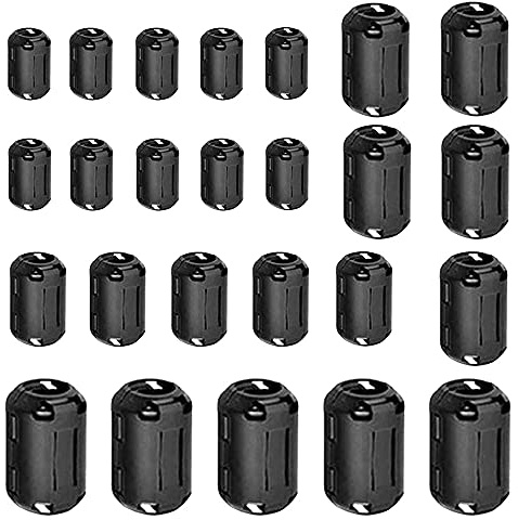 QitinDasen 25 st svart ferritringskärna, EMI RFI ljuddämpande kabelklämma, anti-interferens högfrekvensfilter (3,5 mm, 5 mm, 7 mm, 9 mm, 13 mm inre diameter)