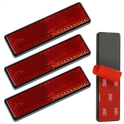 evermotor Motorrad Kennzeichen Reflektor Hinten, 4 Stück, E-geprüft | 94mm Reflektoren Motorrad, E4-Geprüft, Rot Scheiben Katzenauge, Selbstklebend, für Fahrrad, Quad, Roller