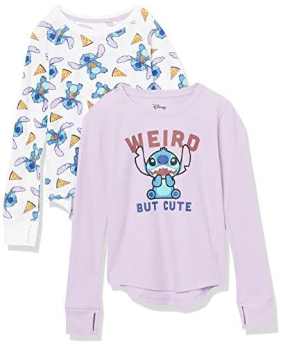 Amazon Essentials Disney | Marvel | Star Wars | Frozen Camisetas Térmicas de Manga Larga Niña, Pack de 2, Stitch Pizza, 6-7 años