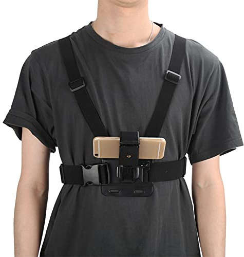 ABS Phone Clip Holder Chest Strap,Adjustable Cellphone Selfie Chest Mount Chest Harness Strap with Fixation Bracket for Multi-Sports