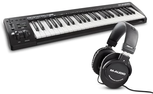 M-Audio Keystation 49 MK3 con auriculares HDH40 - Teclado Controlador MIDI USB de 49 teclas con controles asignables, ruedas de cambio de tono/modulación, software y auriculares de estudio