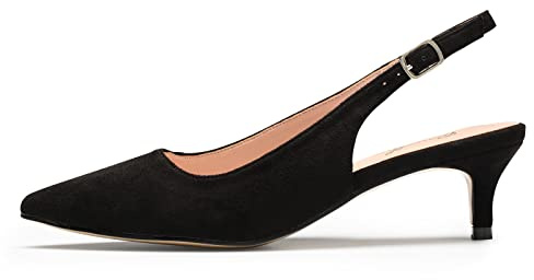 GENSHUO Scarpe décolleté da Donna con Cinturino Posteriore e Tacco Basso, Camoscio Nero, 37 EU