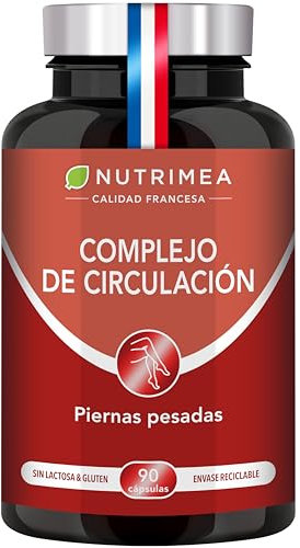 Complejo Circulación 100% natural - Piernas Cansadas Pesadas - Circulación - Eliminación de Líquidos - Vid roja, Castaño de Indias y Hamamelis - 90 cápsulas vegetales - Nutrimea