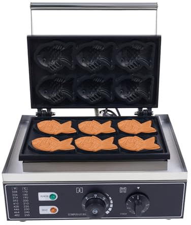 Headery Commercial Waffle Maker Electric Fish Waffle Muffin Crepe Pancake Maker Korea Bungeoppang Maker Taiyaki Fish Waffle Maker—Non-Stick 1550W Time & Temp Control for Home Restaurant Kitchen