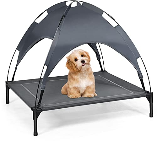SOARS Hundeliege, Hundebett mit Baldachin abnehmbar, erhöhtes Hundesofa, Haustierbett, Katzenliege, Katzenbett für Indoor & Outdoor (90 x 81 x 86cm)
