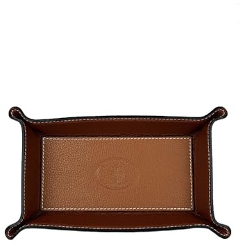 FrasiBags Vide Poche en Cuir Véritable - Vide Poche Entree - Plateau de Rangement Rectangulaire Pratique pour Montres, Clés, Pièces de Monnaie et équipement de Bureau, Moyenne (Cuir/Marron)