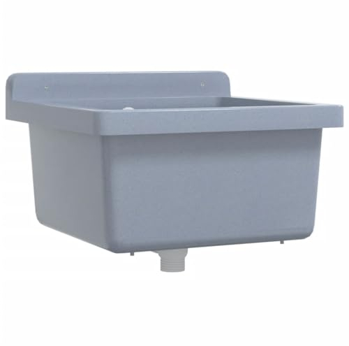 vidaXL Ausgussbecken, Waschbecken für Werkstatt Keller Garten, Waschtisch mit Überlauf Wandmontage, Spülbecken Waschtrog, Grau 40x40x24cm Harz