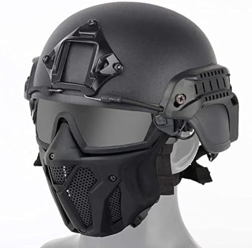 Kombination aus taktischer Vollgesichtsmaske mit Schutzbrille und taktischem Airsoft-Paintball-ACH-Helm für Airsoft-Paintball-CS-Spiele,BK,30 * 19cm