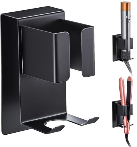 YYBO Glätteisen Halterung Ohne Bohren, Föhnhalter Wand, Lockenstab Halterung, Fönhalter Wandhalterung für Styler Zubehör Aufbewahrung, Fönhalterung Haartrocknerhalter für Bad (Schwarz)