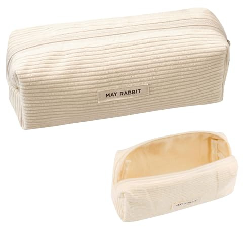 Feliciay Mäppchen Cord-Stoff,Federmäppchen Aesthetic aus Kord, Große Speicherkapazität Federmäppchen, Kleine Make Up Tasche, Stiftetasche,Geeignet für Schulen, Büros,Reisen(Weiß)