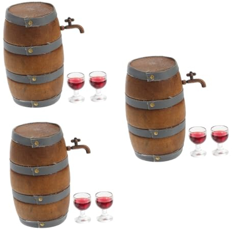 VICASKY 3sätze Miniatur Weinfass Mit Weingläsern Dekorationsobjekt Für Puppenhaus Und Miniatur-bar Kreatives Accessoire Für Nostalgische Szenen Teiliges Für Sammler Und Liebhaber