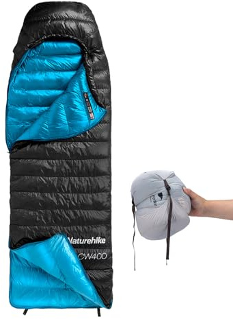 Naturehike Ultralight Down Cold Weather Sleeping Bag, 650FP Compact Sleeping Bag 3-4 Season for Adults & Kids, Backpacking, Camping, Hiking, Traveling with Compression Sack (Black, Large)
