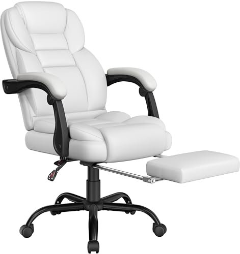 Yaheetech ergonomischer Bürostuhl Chefsessel mit Fußablage Fußstütze Schreibtischstuhl mit adaptiven Armlehnen Computerstuhl mit Hoher Rückenlehne höhenverstellbar für Büro Weiß