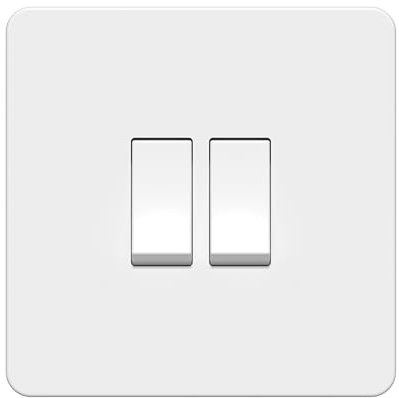 LIDER 2-Gang Screwless Light Switch, 1-Way/2-Way, UKCA Certified, Plastic Screwless Faceplate, RoHS Compliant, Heat & Fade Resistant, Round Edges, 16A, Glossy Finish, White