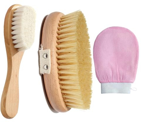 Spazzola Dry Brushing Corpo, Spazzola a Secco, Dry Brushing Riattivare il Micro Circolo e Stimolare il Sistema Linfatico (Set di tre pezzi)