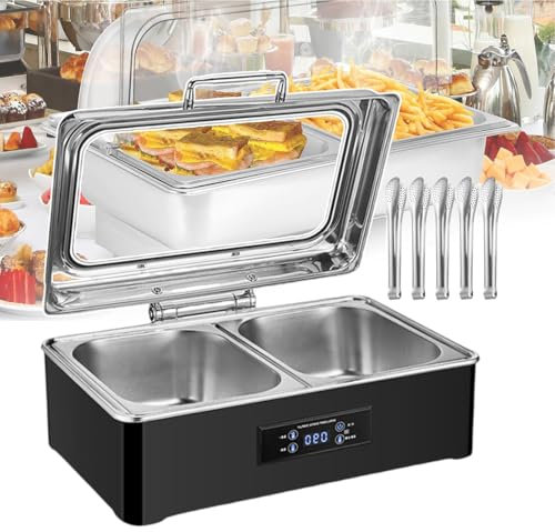 Scaldavivande Elettrico Da Buffet Da 500W,Tavolo Da Vapore Per Alimenti Commerciale Con Pannello Di Controllo Digitale,Scaldavivande Con Finestra Trasparente - w/Clip Per Alimenti,2-grid