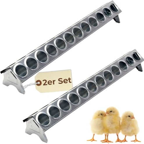2er Set Futterspender Hühner 50 cm Futterrinne Futtertrog Metall Küken Aufzucht Geflügel Tauben Wachtel Lochgitter