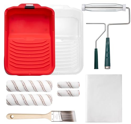 Mister Rui 10 pcs Paint Roller Set, 9 Microfiber Paint Rollers Kit, 9 Microfiber Paint Roller Set with Frame, Paint Rollers and Trays Set, Paint Brush for Walls & Ceilings