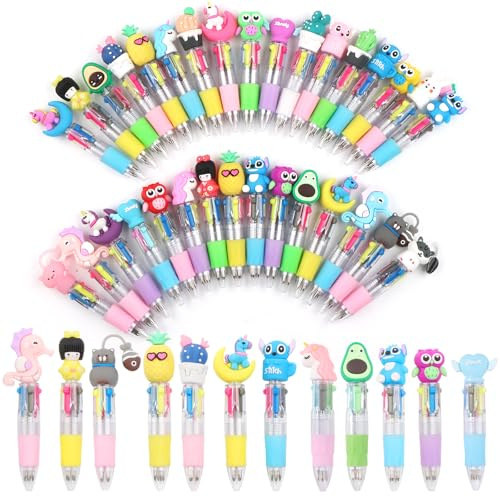 Generisch KingYH 32 Stück Mehrfarbiger Kugelschreiber 0,5mm 4-in-1 Druckkugelschreiber Mehrfarben Cartoon-Tier-Stifte Set Versenkbare Kugelschreiber für Büro Studenten Schulbedarf Kreativer Geschenke