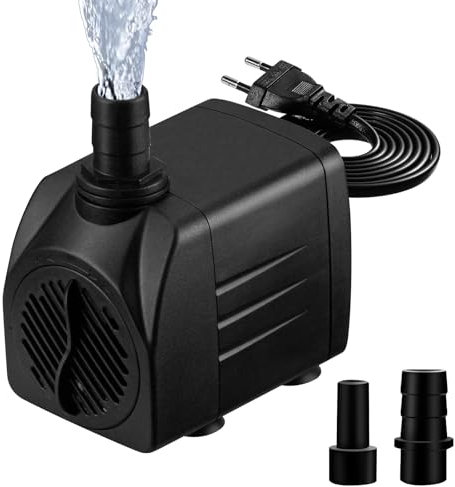 Pompa Acqua 10W 600L/H 220V Mini Pompa dell'acquario, Pompa Regolabile con 2 Ugelli e Cavo di Alimentazione, Pompa Sommergibile per Stagno Laghetto Fontana Giardino