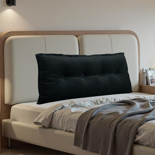strusery Cojín de terciopelo para cabecera y respaldo, cojín grande para sofá cama y almohada de lectura (negro, 50 x 140 cm)