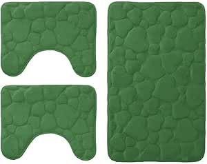 GX GARGIX Set Completo Tappetini da Bagno, 3 Pezzi, Antiscivolo e Assorbente per Bagno, WC, Bidet e Doccia Vari Colori (TCS-7/Verde, Set 3 Pezzi, Cuori)