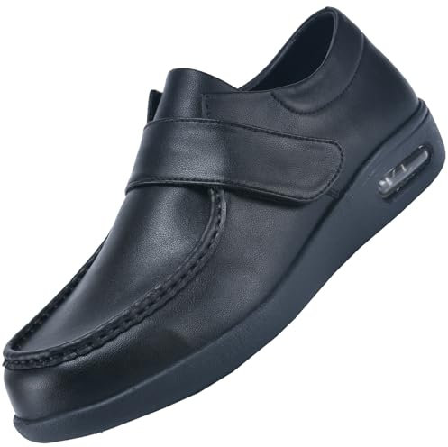 AEHO Scarpe Uomo Diabetici Pianta Larga Scarpe Uomo Ortopediche Mocassini in Pelle Extra Larghi Scarpe Uomo Casual con Strappo per Piedi Gonfi da Lavoro Larga,Nero,45 EU