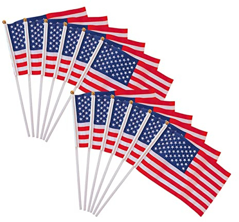 CANIGHT Drapeaux Américains à Agiter Lot De 12 Drapeaux USA Avec Pôle Et Tête Dorée Ou Blanche Idéal Pour Cé ébrations Et Événements