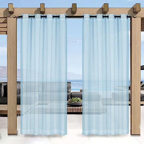 Blaue Leinen-Outdoor-Vorhänge, wasserdicht, halbtransparent, Terrassen-Vorhänge für Pergola, Pool, Balkon, 2 Paneele, 304,8 x 213,4 cm