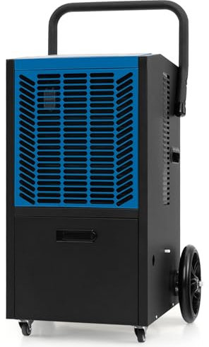Kommersiell avfuktare, bärbar kompressoravfuktare med 24H timer, automatisk avfrostning, omstart av minne (blå, 66L/dag, 45 x 43 x 81 cm) (Blue)