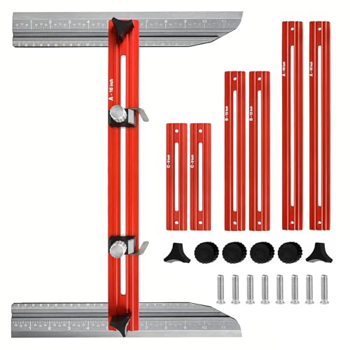 Stair Gauge Jig, Aluminium Alloy Stair Tread Measuring Template Tool Extendable Combination Square for Cabinet Fitting & Staircase Renovation - Red