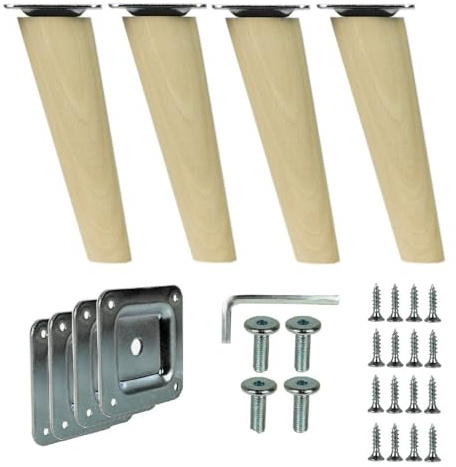 WAMAK 4X Holz Schrank Beine - Massivholz Möbelfüße, konisch oder gerade, ideal als Möbelbeine für Schränke, Tische, Regale sowie Betten, Sofas – Stabilität und stilvolles Design (Schräg 15 cm)