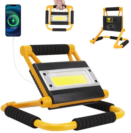 20W Rechargeable LED Work Light, Portable Spotlight 4400mAh, 4 Modes Workshop Lamp 1600LM, Camping Lamp Portable Outdoor, USB Output, for Construction Site, Garage, Workshop, Camping, Fishing
