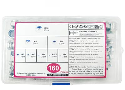 Set di dadi autobloccanti in acciaio inox A2, 160 pezzi M4 M6 M8, dado esagonale DIN982 per viti, inclusi M2 M2.5 M3 M5 M10, filettatura metrica regolare