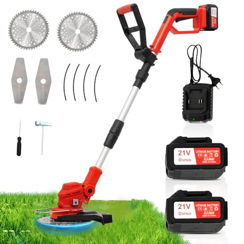 Rasaerba Elettrico a Batteria con 2 Batterie da 21 V 4,0 Ah, Decespugliatore per la Rifinitura del Giardino