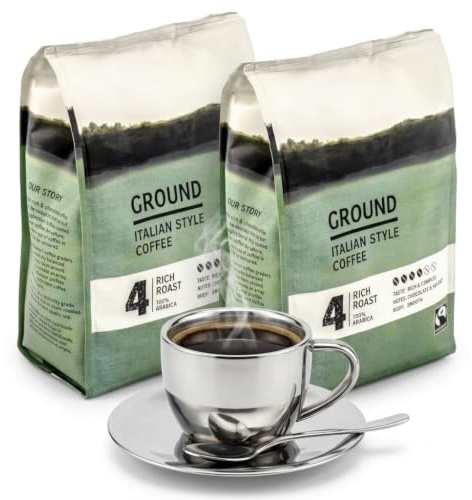2 x 454g Premium Rich Italian Style Ground Coffee, Smooth Rich Roast, Strength 4, 100% Arabica, 0.9kg